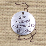 12pcs Charms She Believed She Could So She Did 22x22mm Antique Silver Color Pendants DIY Making Finding Handmade Tibetan Jewelry