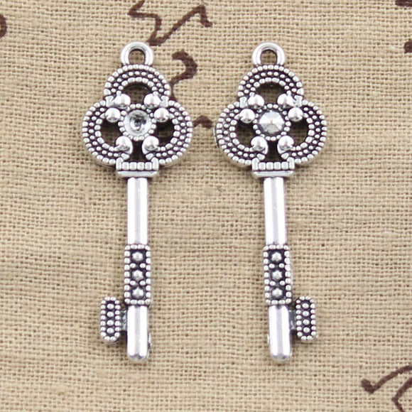 12pcs Charms Vintage Skeleton Treasure Key 46x18mm Antique Silver Color Pendants DIY Making Findings Handmade Tibetan Jewelry