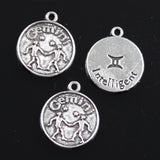 12pcs Charms Zodiac Aries Pisces Gemini Taurus  Cancer Vigro Scorpio Leo Libra 20x17mm Silver Color Pendants DIY Making Jewelry