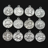 12pcs Charms Zodiac Aries Pisces Gemini Taurus  Cancer Vigro Scorpio Leo Libra 20x17mm Silver Color Pendants DIY Making Jewelry