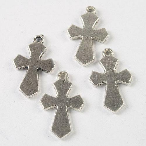 15pcs dark silver tone cross pendant charm h3666