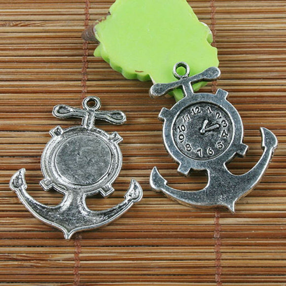 4pcs Tibetan silver clock anchor pendant h0772