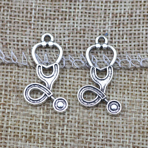 15 Piece 15*27 mm Mixed Alloy Antique Silver Color Echometer Medical Charms Keychain Pendant Accessory For DIY Jewelry Making