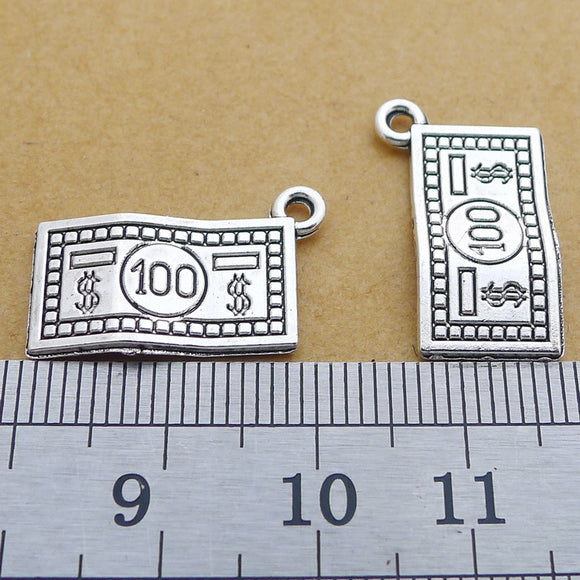 15 Pieces 13*21mm Mixed Alloy Antique Silver Color Money Bill Charms Bracelet Pendant Accessory For DIY Jewelry Making ef2767