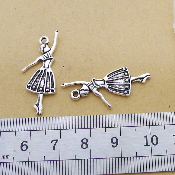15 Pieces 14x32mm Antique Silver Color Ballet Dancer Charms For Bracelet DIY Jewelry Making