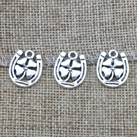 15 Pieces 15x18mm Antique Silver Color Flower Lucky Charms Keychains Bracelet For DIY Jewelry Making