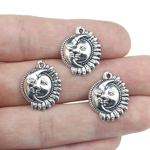 15 Pieces 16*20mm Antique Silver Color Mixed Alloy Sun&Moon Charms Pendant Accessory For DIY Jewelry Making