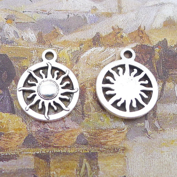 15 Pieces 16*20mm Mixed Alloy Antique Silver Color Sun Round Charms Bracelet Vintage Pendant Accessory For DIY Jewelry Making