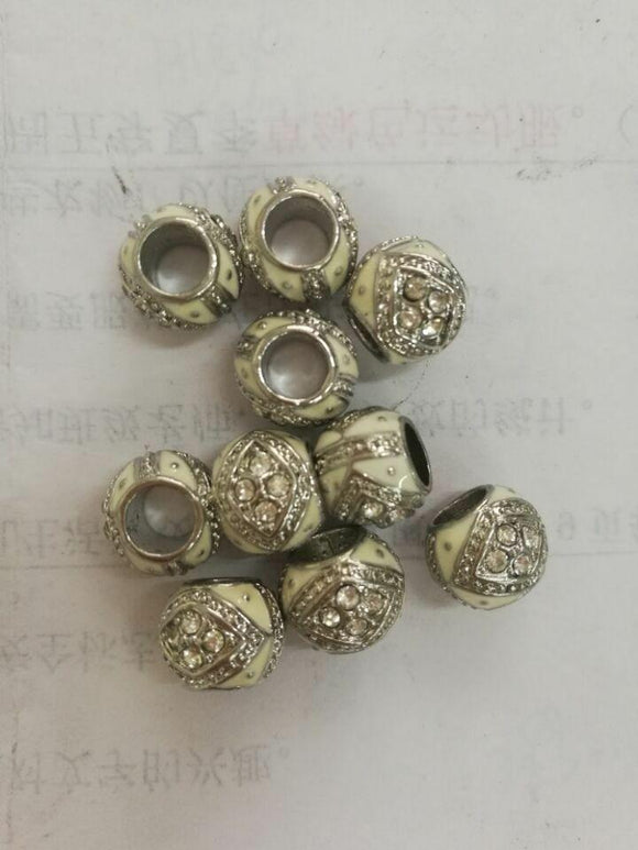 Fashion White enemal Crystal Big Hole Beads 11x10x9 mm 10pcs