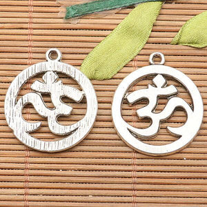 5Pcs  tibetan silver tone 25mm round buddha sign design charms H0991