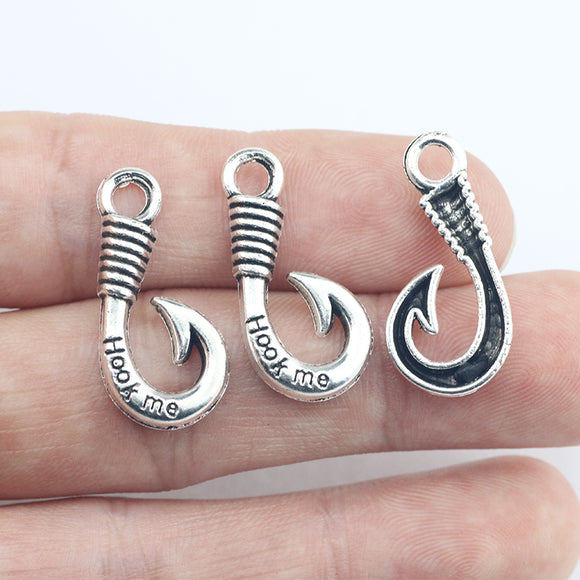 15Pcs 12*26mm Antique Silver Color Hook Charms Fashion Steampunk Necklace Earrings Pendant Accessory Charms For Jewelry Making