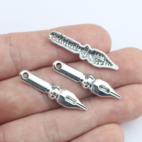 15Pieces 7*32mm Antique Silver Plated School Supplies Pen Charms Keychain Bracelet Pendant For Kids DIY Jewelry Making Findings