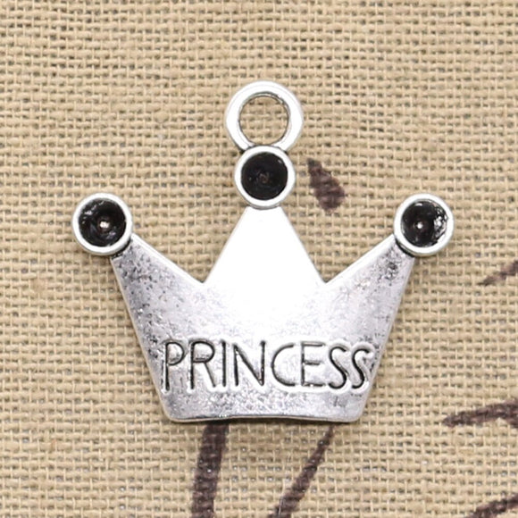 15pcs Charms Crown Princess 25x28mm Antique Silver Color Pendants DIY Crafts Making Findings Handmade Tibetan Jewelry