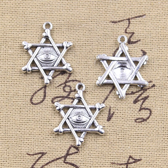 15pcs Charms Demon Eye Star Of David Shield Hexagram 25x20mm Antique Silver Color Pendants DIY Making Findings Tibetan Jewelry