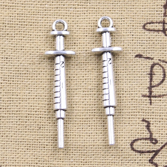 15pcs Charms Doctor Nurse Syringe 36x9mm Antique Silver Color Pendants DIY Crafts Making Findings Handmade Tibetan Jewelry