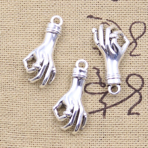15pcs Charms Hand Gesture OK 25x12x5mm Antique Silver Color Pendants DIY Crafts Making Findings Handmade Tibetan Jewelry