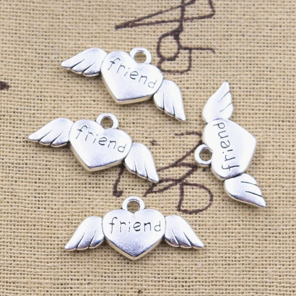 15pcs Charms Heart Fly Wings Friend 12x26mm Antique Silver Color Pendants DIY Crafts Making Findings Handmade Tibetan Jewelry