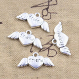 15pcs Charms Heart Fly Wings Friend 12x26mm Antique Silver Color Pendants DIY Crafts Making Findings Handmade Tibetan Jewelry