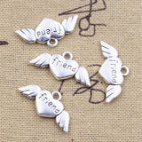 15pcs Charms Heart Fly Wings Friend 12x26mm Antique Silver Color Pendants DIY Crafts Making Findings Handmade Tibetan Jewelry