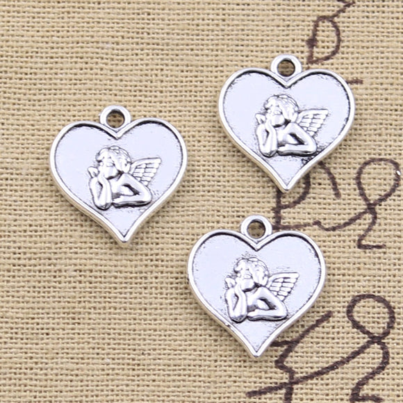 15pcs Charms Heart Love Angel Cupid 19x18mm Antique Silver Color Pendants DIY Crafts Making Findings Handmade Tibetan Jewelry EF3725