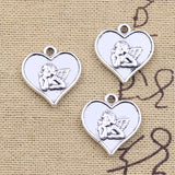 15pcs Charms Heart Love Angel Cupid 19x18mm Antique Silver Color Pendants DIY Crafts Making Findings Handmade Tibetan Jewelry EF3725