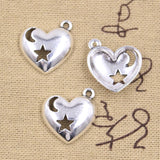 15pcs Charms Heart Moon Star Cut 18x19mm Antique Silver Color Pendants DIY Crafts Making Findings Handmade Tibetan Jewelry