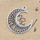 15pcs Charms Hollow Moon 34x30mm Antique Silver Color Pendants DIY Crafts Making Findings Handmade Tibetan Jewelry
