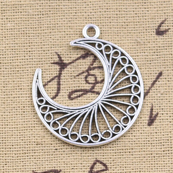 15pcs Charms Hollow Moon 34x30mm Antique Silver Color Pendants DIY Crafts Making Findings Handmade Tibetan Jewelry