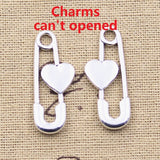 15pcs Charms Pin Brooch With Heart 30x12mm Antique Silver Color Pendants DIY Crafts Making Findings Handmade Tibetan Jewelry