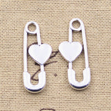 15pcs Charms Pin Brooch With Heart 30x12mm Antique Silver Color Pendants DIY Crafts Making Findings Handmade Tibetan Jewelry