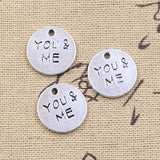15pcs Charms Plates You &amp; Me 16x16mm Antique Silver Color Pendants DIY Crafts Making Findings Handmade Tibetan Jewelry