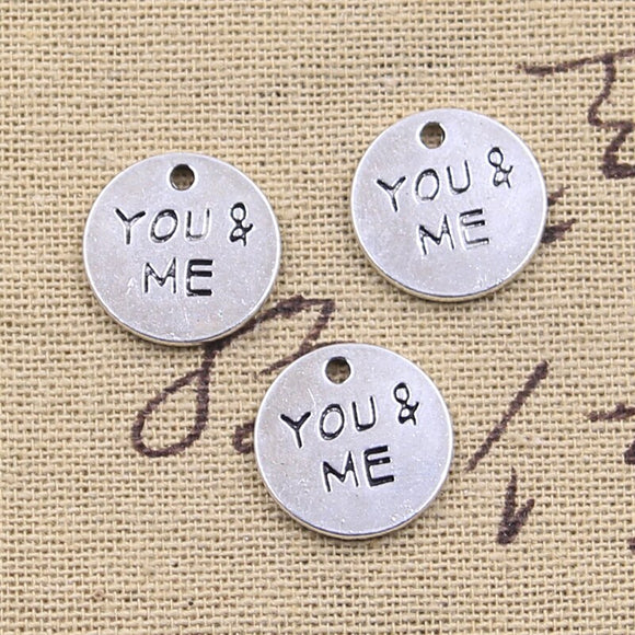 15pcs Charms Plates You & Me 16x16mm Antique Silver Color Pendants DIY Crafts Making Findings Handmade Tibetan Jewelry