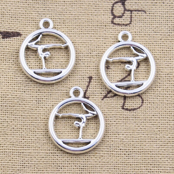 15pcs Charms Yoga Player Gymnastics Gymnast Sporter 22x18mm Antique Silver Color Pendants DIY Making Handmade Tibetan Findings