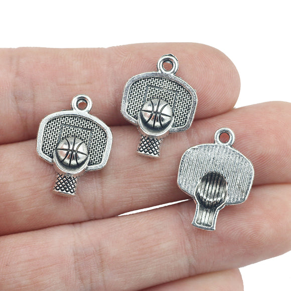 15pcs/lot 25*26mm Metal Alloy Charm Antique Silver Color Basketball Hoop  DIY Charm Pendant For Necklace Jewelry Making Findings