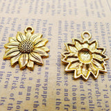 15PCS Antique Silver Sunflower Charm Pendant, Flower Plant Pendant Charm 20X22mm, EF3789