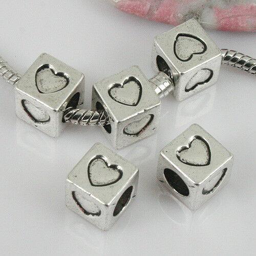 6pcs tibetan silver color square-shaped hearts pattern beads EF0412
