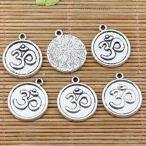 8PCS Tibetan silver tone round symbol charms EF1502