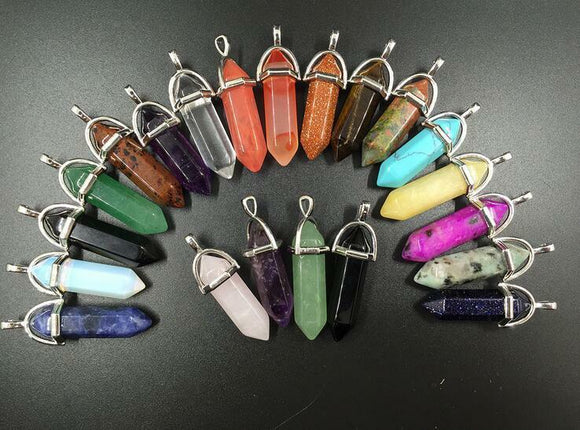 Natural Gemstone Hexagonal Point Reiki Chakra Healing Pendant For Necklace
