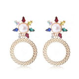 Fashion Jewelry Stud Earring Pearl Colorfull Diamond Round Chains Earring