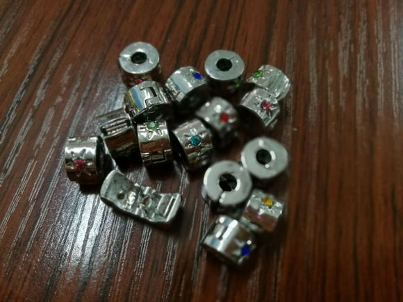 Mixed colors CRYSTAL EUROPEAN STOPPER CLIP/LOCKS BEADS dull silver 6pcs 5x9mm