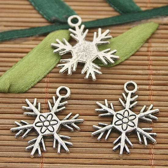 16pcs dark silver tone snowflake charms h3120