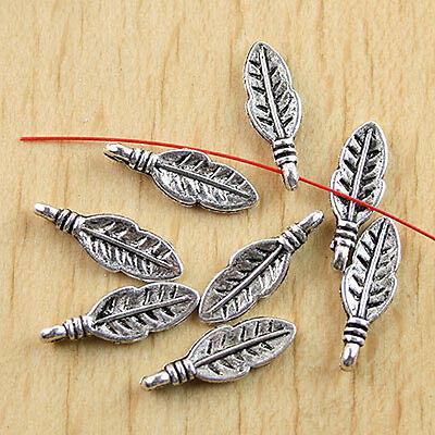 50pcs Tibetan silver feather charms h0608