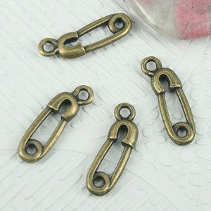 30pcs antiqued bronze color mini fibula design charms EF0851