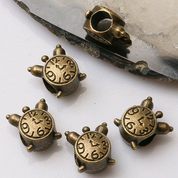 10pcs antiqued bronze color 2sided alarm clock loose  bead  fit bracelet EF3499