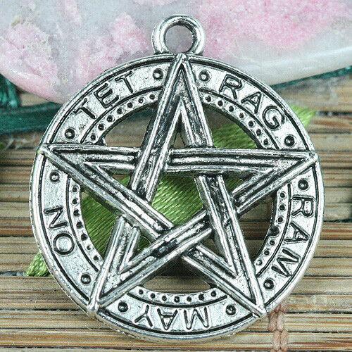 5pcs 24.4mm  tibetan silver color round star charms EF0324