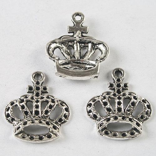 50pcs dark silver tone crown pendant charm h3861