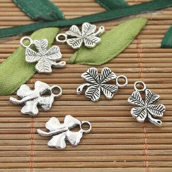 100pcs dark silver tone leaf charms h3191