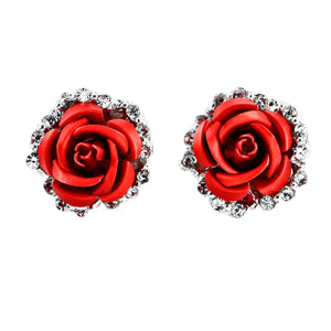 Fashion Jewelry Stud Earring Rose Floral White Sapphire Earring 2.0*2.0cm