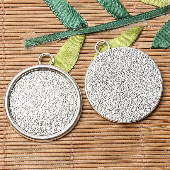 Tibetan silver plated  round shape 30mm cabochon settings   2pcs  EF3568