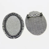 Lote de 2 cabujón ovalado de color plata tibetana de 25 x 35/25 x 18 mm, 30 x 40 mm y 13 x 18 mm, con diseño de broche.